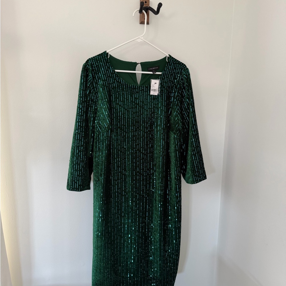 Lane Bryant Emerald Sequin Long Sleeve Dress